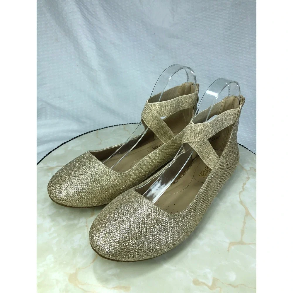 Dream Pairs Sole-Stretchy Glitter Ballet Flats Women 8 Gold Ankle Strap Evening